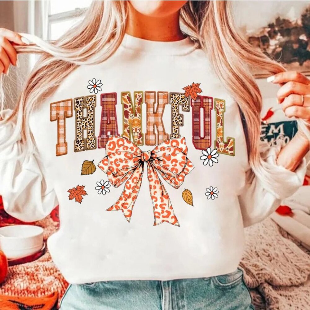 Thankful Coquette Sweatshirt,  Autumn & Thanksgiving Special Gift 05